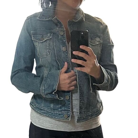 Eddie Bauer blue jeans denim cotton jacket long sleeve with pockets size small - Picture 1 of 8